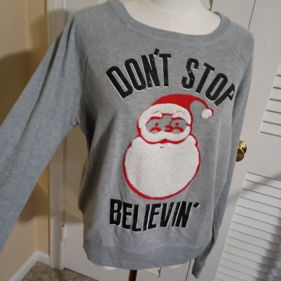 Ugly Christmas Sweatshirt XL-DON'T STOP BELIEVIN'- Grey Cotton/Poly Blend - Picture 12 of 12
